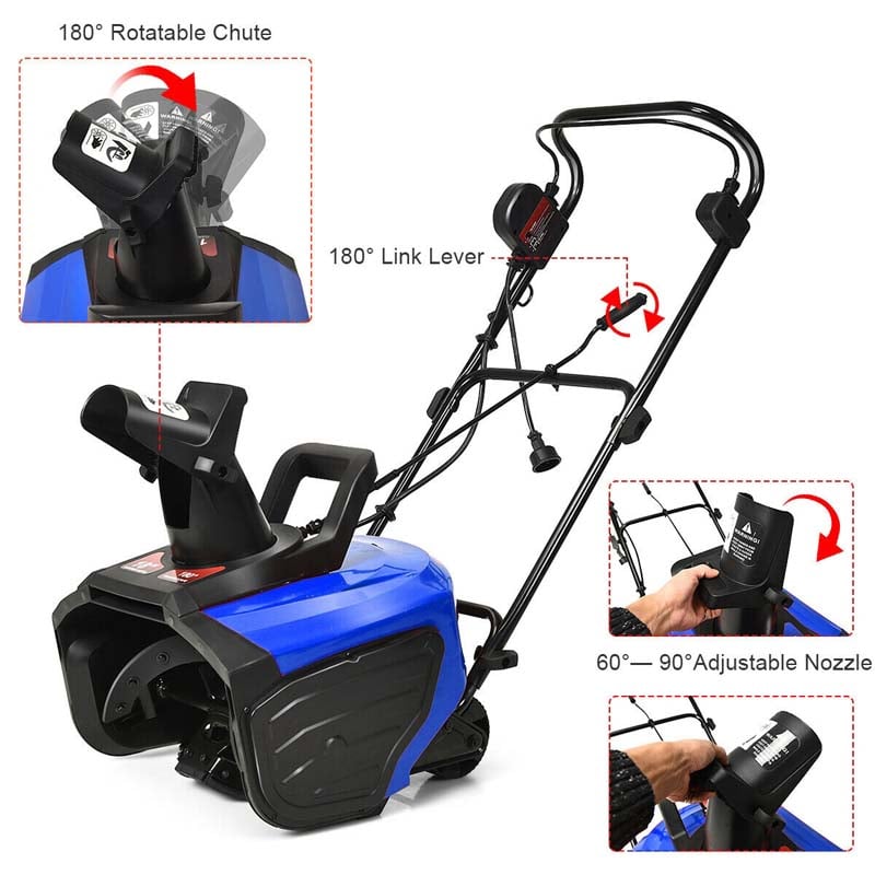 18" Electric Snow Thrower, 15AMP Corded Snow Blower with 180° Rotatable Chute, 10-Inch Clearing Depth