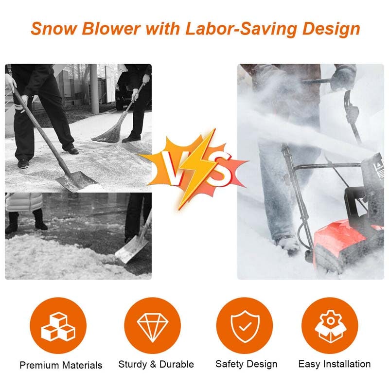 18" Electric Snow Thrower, 15AMP Corded Snow Blower with 180° Rotatable Chute, 10-Inch Clearing Depth