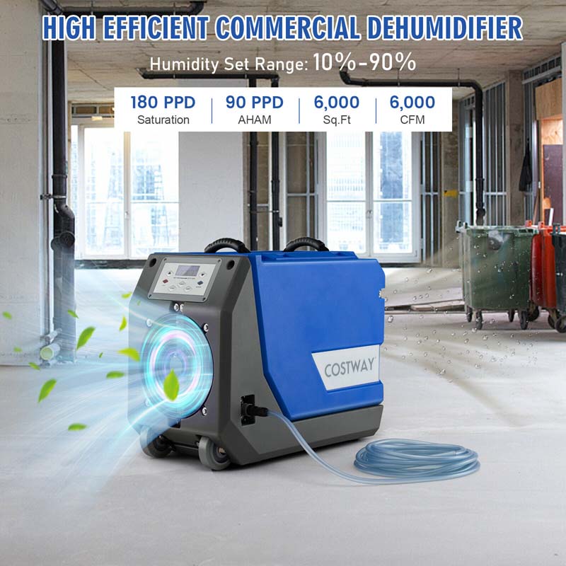 180 PPD Portable Commercial Dehumidifier for Basement, Industrial Dehumidifier with Pump & 24.6ft Drain Hose