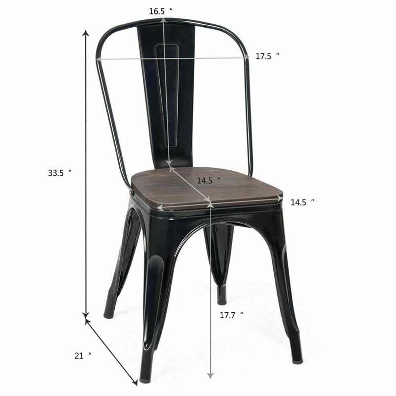 Set of 4 Industrial Vintage Stackable Metal Chairs, 18" Counter Bar Dining Chairs with High Backrest & Wood Seat for Home Kitchen Cafe Bar
