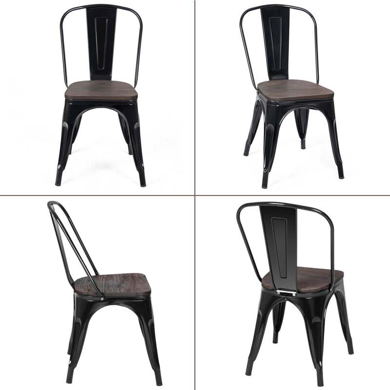 Set of 4 Industrial Vintage Stackable Metal Chairs, 18" Counter Bar Dining Chairs with High Backrest & Wood Seat for Home Kitchen Cafe Bar