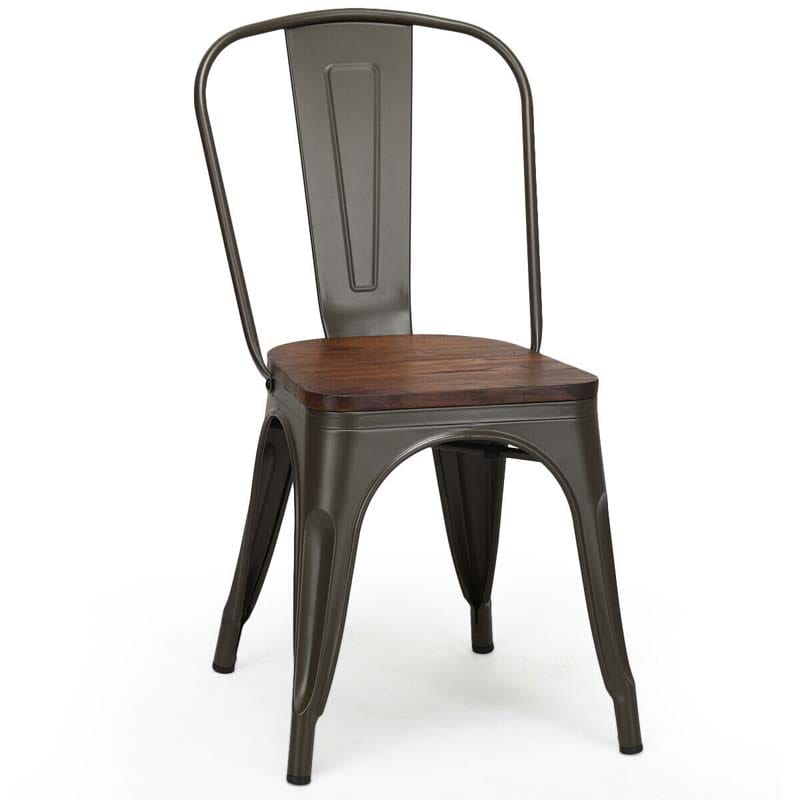 Set of 4 Industrial Vintage Stackable Metal Chairs, 18" Counter Bar Dining Chairs with High Backrest & Wood Seat for Home Kitchen Cafe Bar