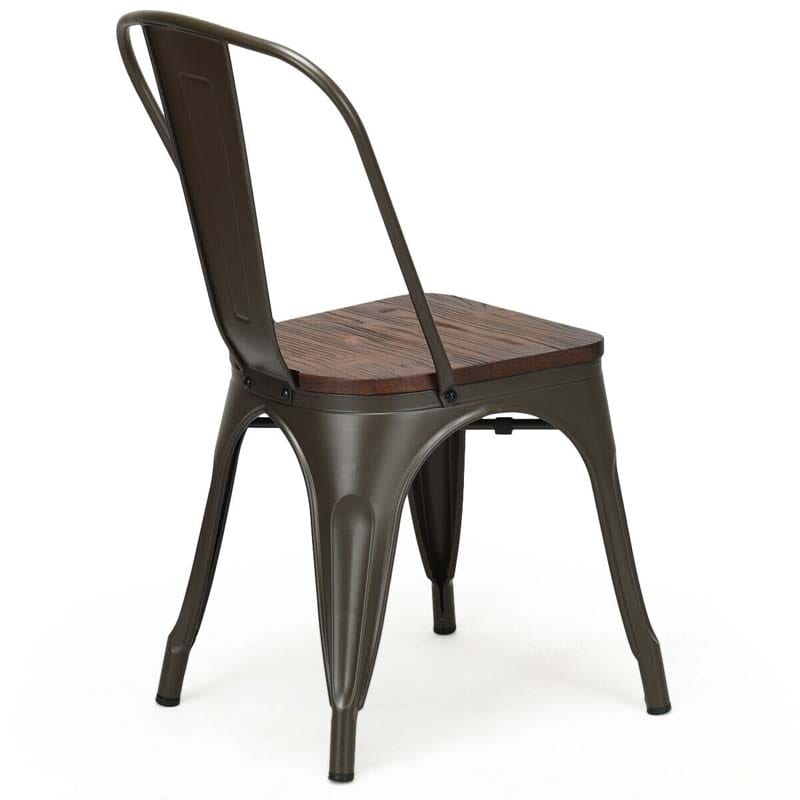 Set of 4 Industrial Vintage Stackable Metal Chairs, 18" Counter Bar Dining Chairs with High Backrest & Wood Seat for Home Kitchen Cafe Bar