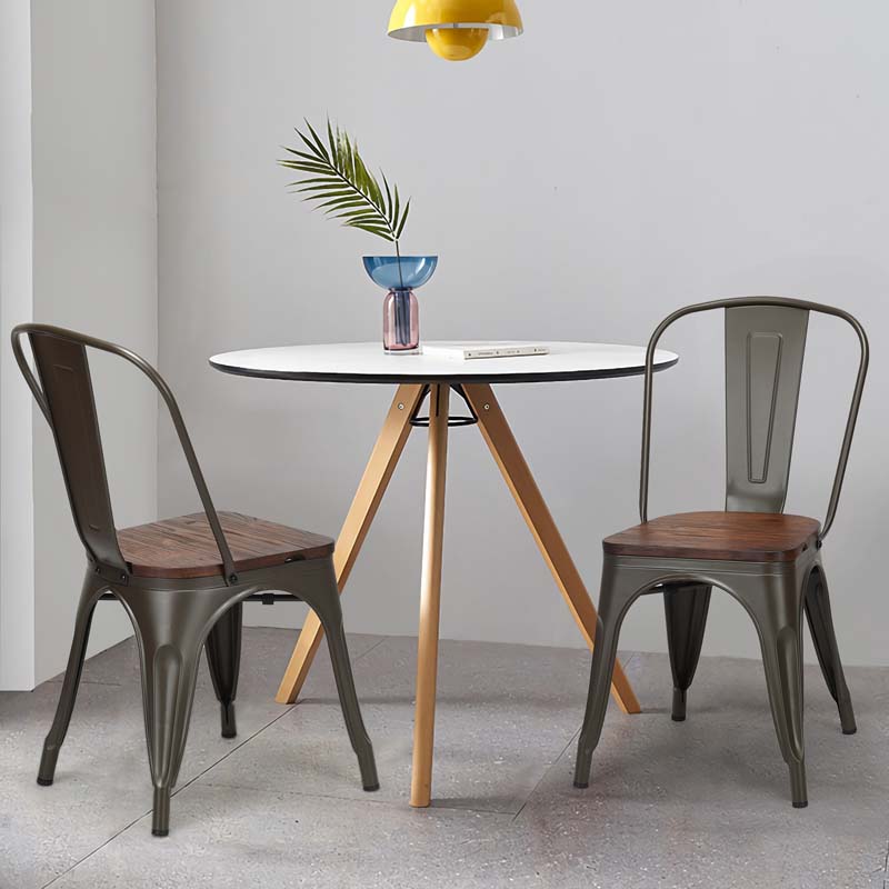 Set of 4 Industrial Vintage Stackable Metal Chairs, 18" Counter Bar Dining Chairs with High Backrest & Wood Seat for Home Kitchen Cafe Bar