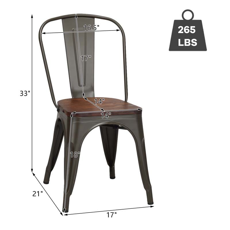Set of 4 Industrial Vintage Stackable Metal Chairs, 18" Counter Bar Dining Chairs with High Backrest & Wood Seat for Home Kitchen Cafe Bar