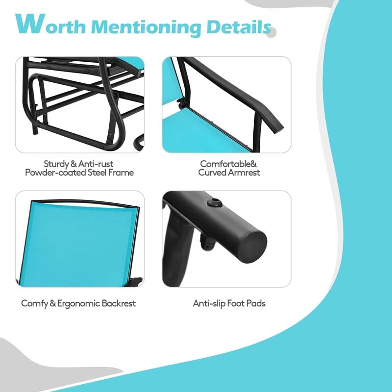 2-Person Outdoor Glider Bench with Center Table, Mesh Fabric Patio Double Rocking Loveseat Chair for Backyard, Poolside