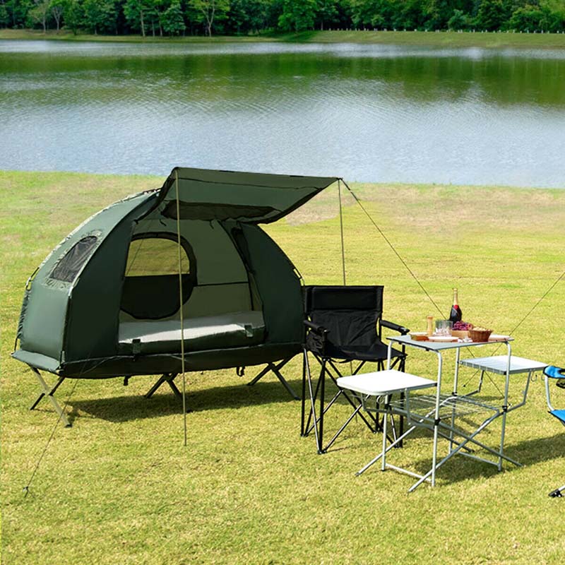 camping tent price Costway 2-Person Compact Portable Pop-Up Tent Air Mattress & Sleeping Bag