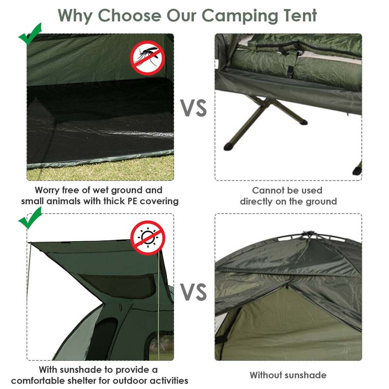2-Person 5-in-1 Outdoor Camping Tent Cot Foldable Elevated Camping Bed with Air Mattress & Sleeping Bag