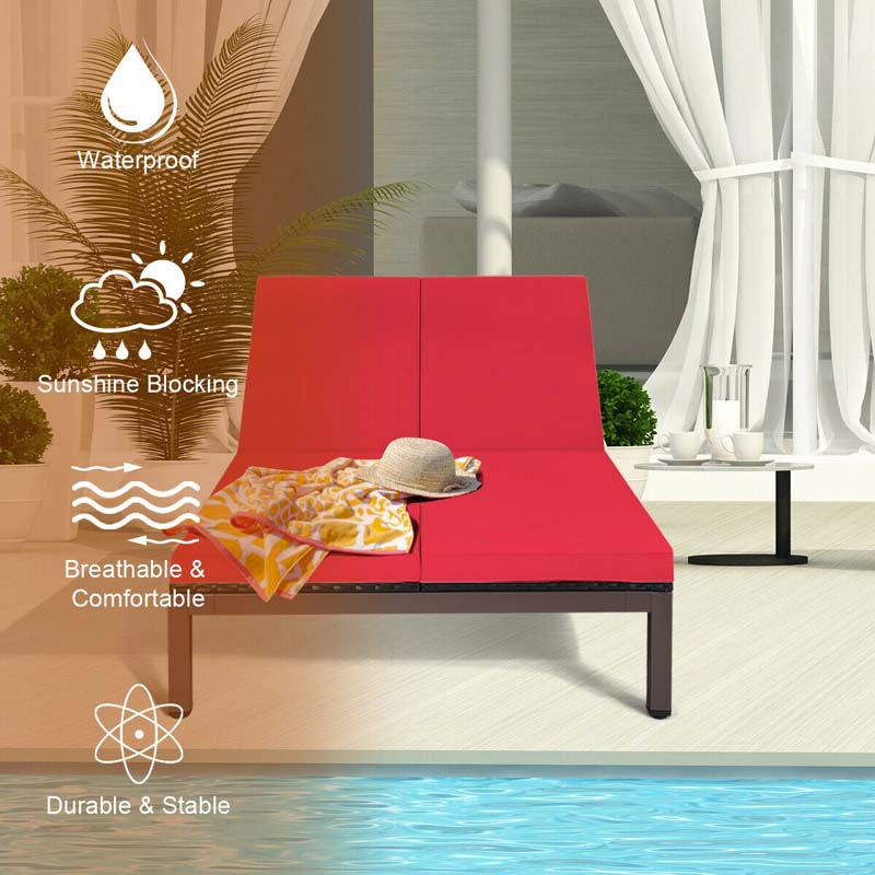 2-Person Rattan Patio Daybed, Outdoor Double Chaise Lounge Chair with Adjustable Backrest, Wheels & Cushion for Garden, Lawn & Backyard