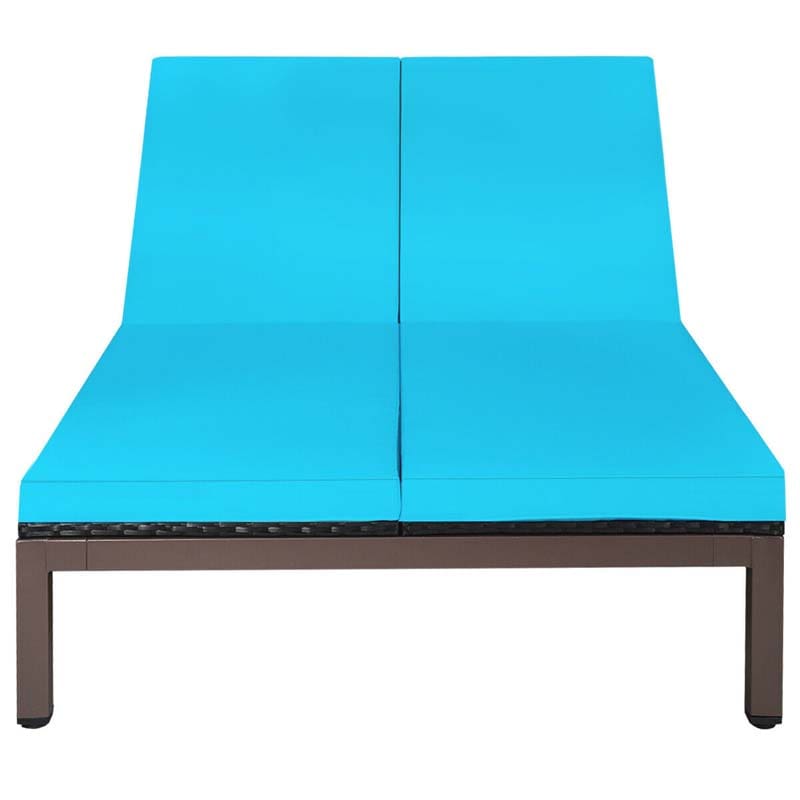 2-Person Rattan Patio Daybed, Outdoor Double Chaise Lounge Chair with Adjustable Backrest, Wheels & Cushion for Garden, Lawn & Backyard