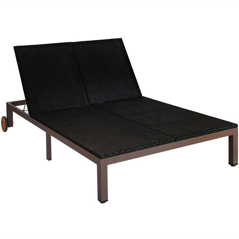2-Person Rattan Patio Daybed, Outdoor Double Chaise Lounge Chair with Adjustable Backrest, Wheels & Cushion for Garden, Lawn & Backyard