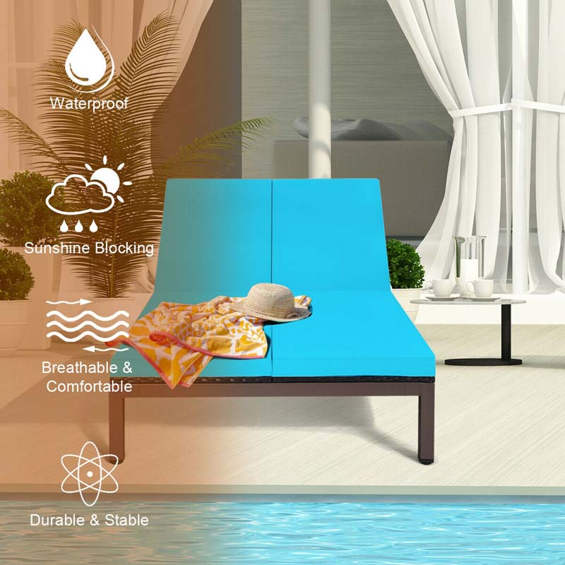 2-Person Rattan Patio Daybed, Outdoor Double Chaise Lounge Chair with Adjustable Backrest, Wheels & Cushion for Garden, Lawn & Backyard