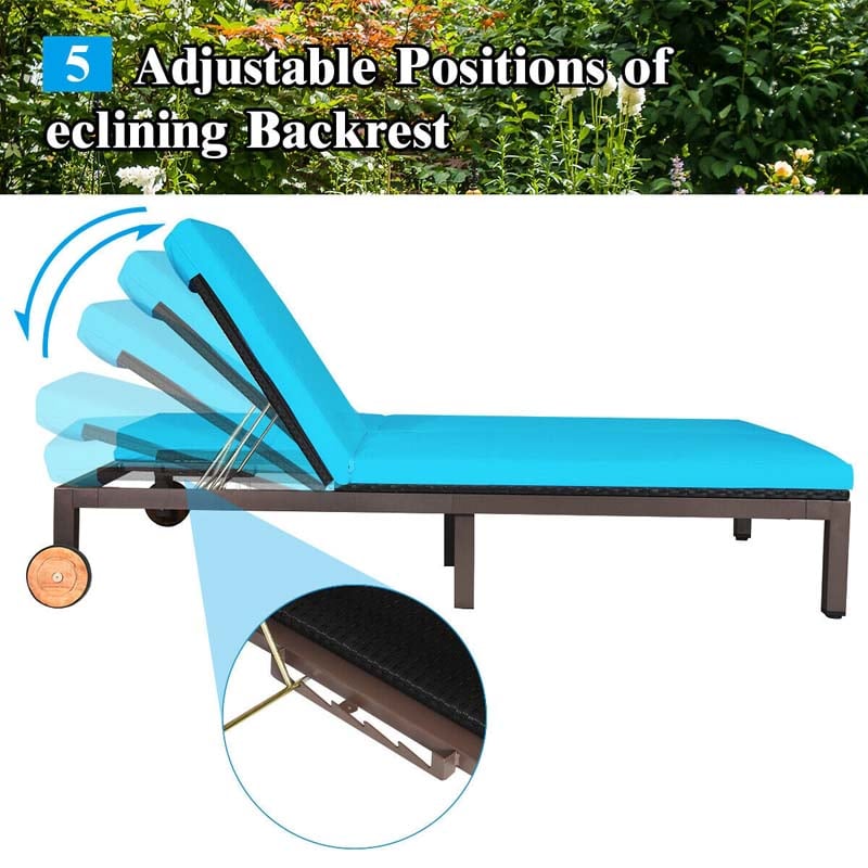 2-Person Rattan Patio Daybed, Outdoor Double Chaise Lounge Chair with Adjustable Backrest, Wheels & Cushion for Garden, Lawn & Backyard