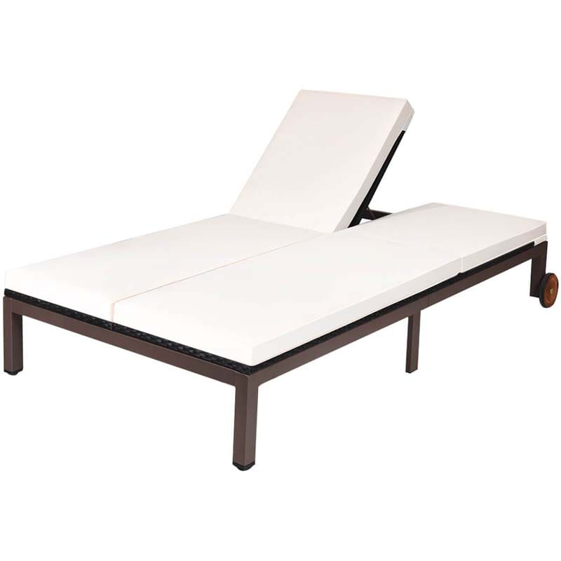 2-Person Rattan Patio Daybed, Outdoor Double Chaise Lounge Chair with Adjustable Backrest, Wheels & Cushion for Garden, Lawn & Backyard