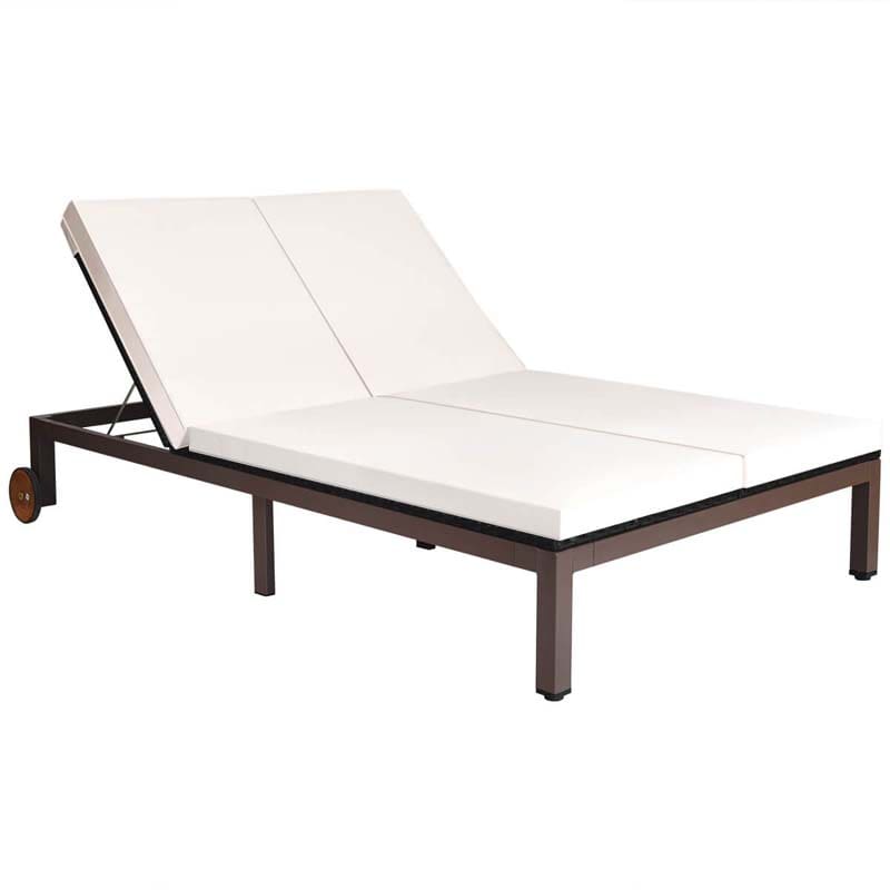 2-Person Rattan Patio Daybed, Outdoor Double Chaise Lounge Chair with Adjustable Backrest, Wheels & Cushion for Garden, Lawn & Backyard