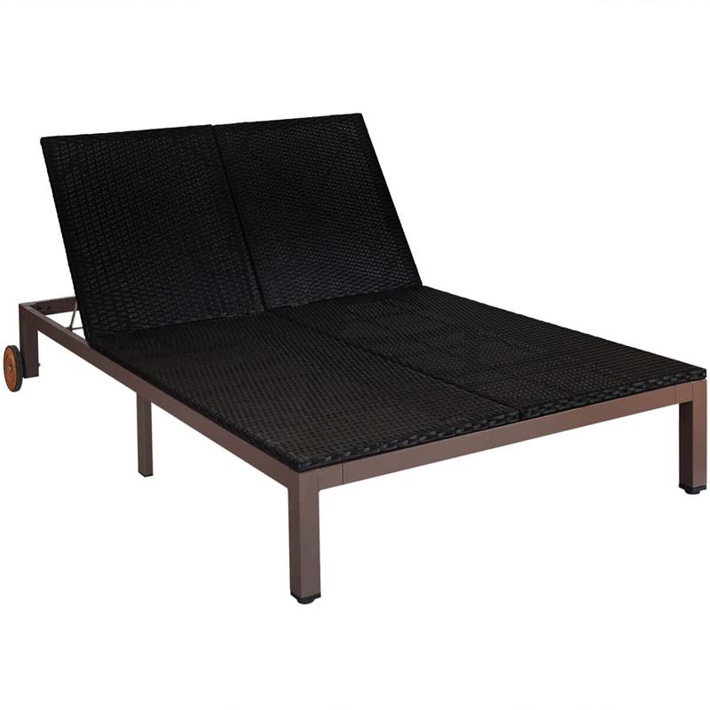 2-Person Rattan Patio Daybed, Outdoor Double Chaise Lounge Chair with Adjustable Backrest, Wheels & Cushion for Garden, Lawn & Backyard