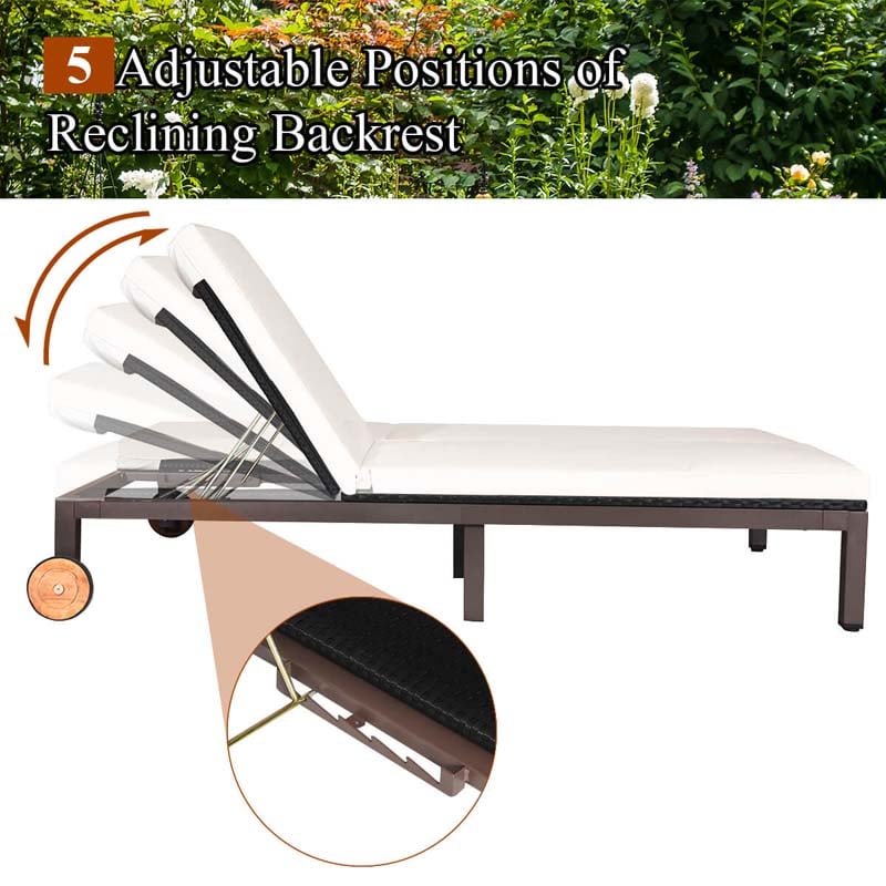 2-Person Rattan Patio Daybed, Outdoor Double Chaise Lounge Chair with Adjustable Backrest, Wheels & Cushion for Garden, Lawn & Backyard
