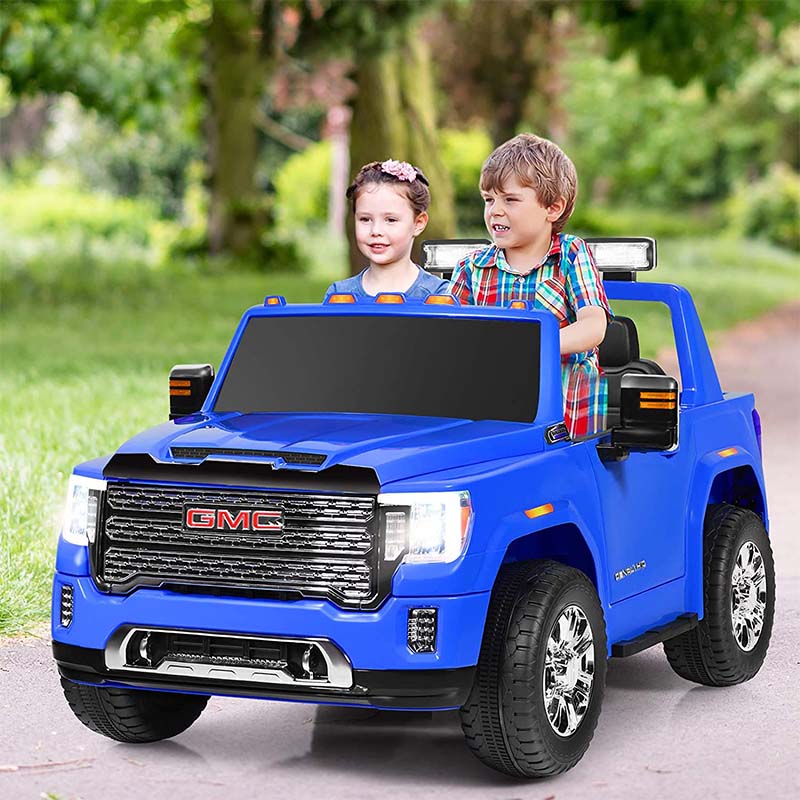 2-Seater GMC Licensed Kids Ride On Car 12V Battery Powered Electric Riding Toy Truck with Storage Box