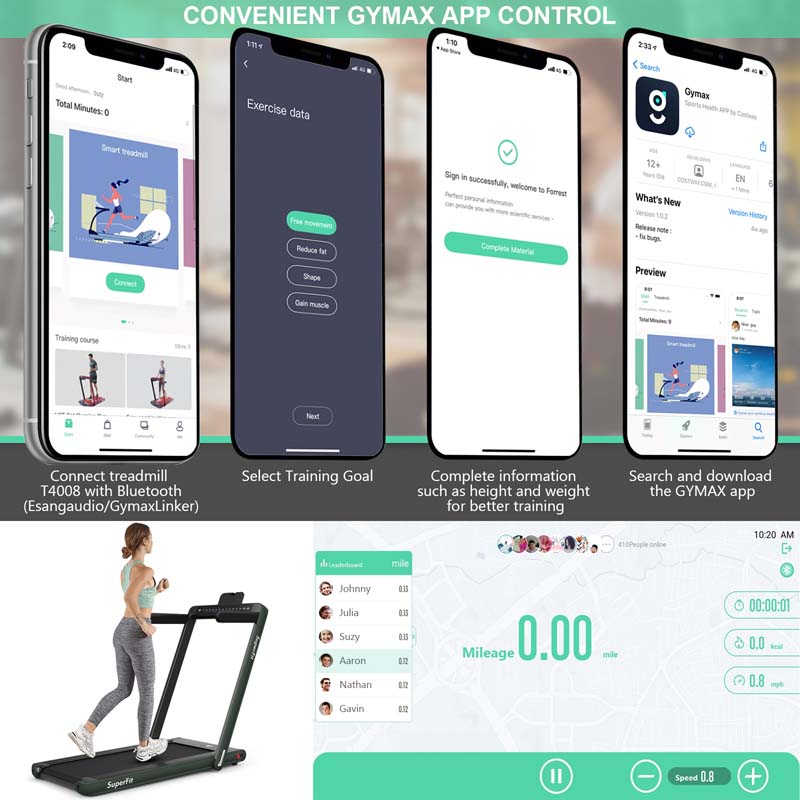 2-in-1 Folding Treadmill with Dual Display, 2.25HP Under Desk Treadmill Walking Pad, Bluetooth/Remote, Compact Jogging Machine for Home Office