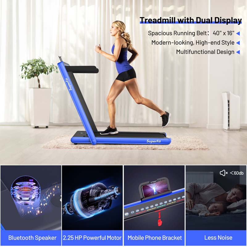 2-in-1 Folding Treadmill with Dual Display, 2.25HP Under Desk Treadmill Walking Pad, Bluetooth/Remote, Compact Jogging Machine for Home Office