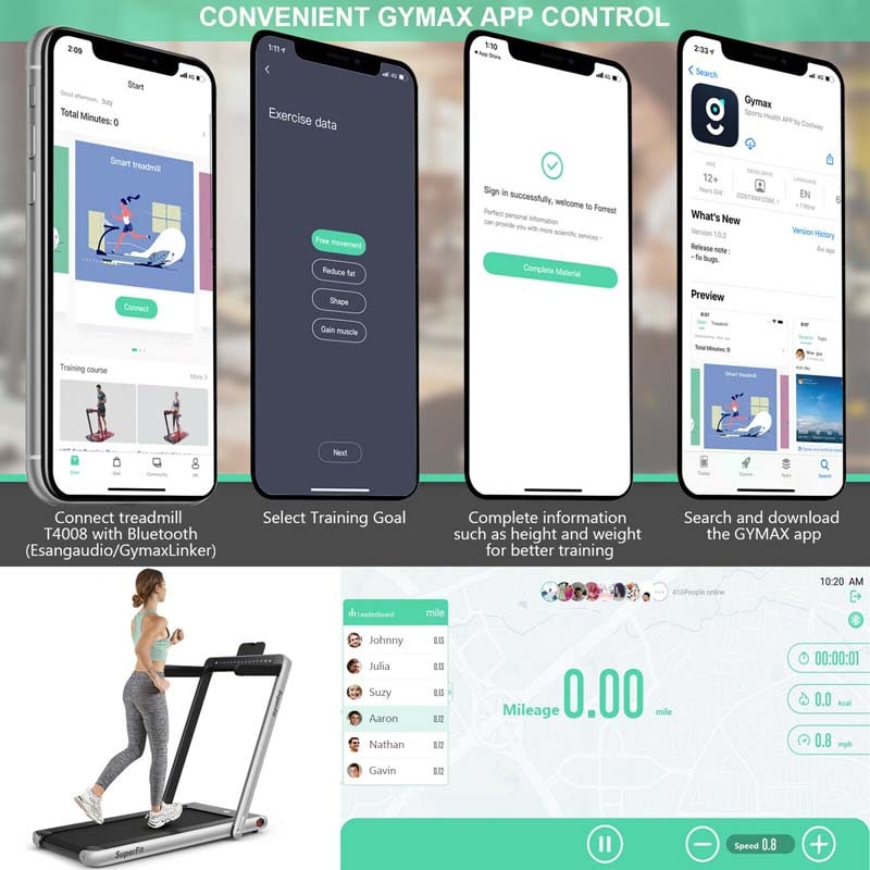 2-in-1 Folding Treadmill with Dual Display, 2.25HP Under Desk Treadmill Walking Pad, Bluetooth/Remote, Compact Jogging Machine for Home Office