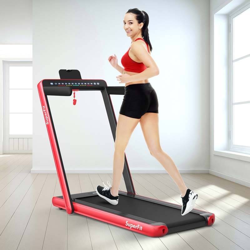 2 in 1 Folding Treadmill, 2.25HP Under Desk Electric Treadmill, Portable Walking Running Machine with Dual Display & Smart App Control