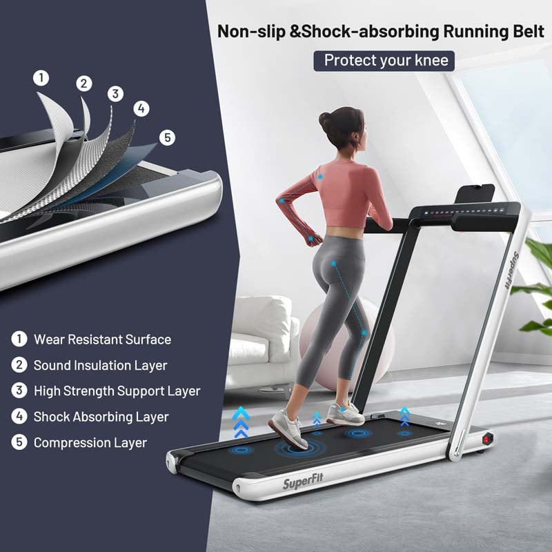 2-in-1 Folding Treadmill with Dual Display, 2.25HP Under Desk Treadmill Walking Pad, Bluetooth/Remote, Compact Jogging Machine for Home Office