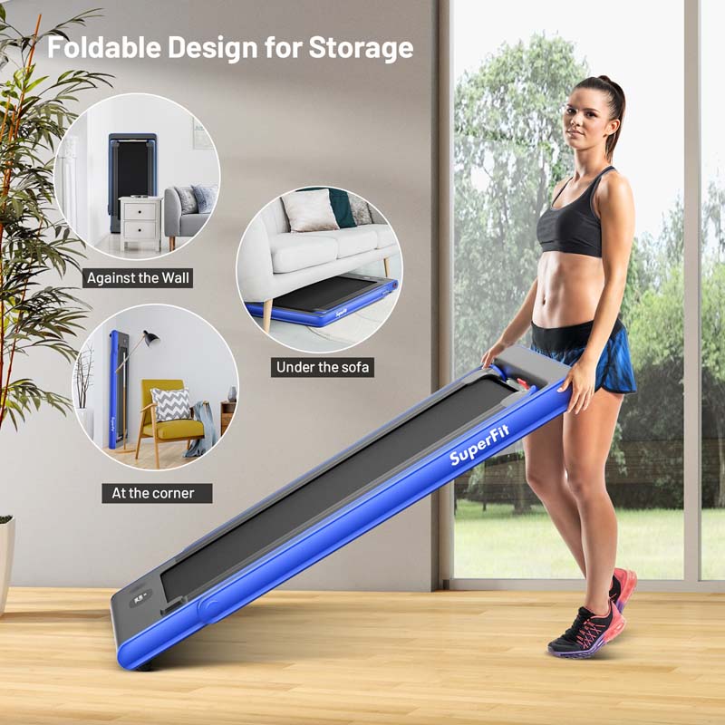 2-in-1 Folding Treadmill with Dual Display, 2.25HP Under Desk Treadmill Walking Pad, Bluetooth/Remote, Compact Jogging Machine for Home Office