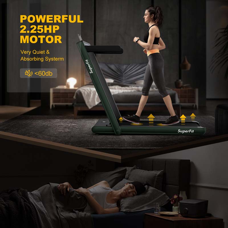 2-in-1 Folding Treadmill with Dual Display, 2.25HP Under Desk Treadmill Walking Pad, Bluetooth/Remote, Compact Jogging Machine for Home Office