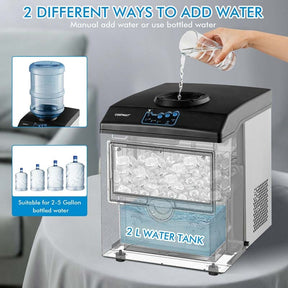 48LBS/24H 2-in-1 Stainless Steel Countertop Ice Maker Machine with Chilled Water Dispenser & 5LBS Ice Storage Basket
