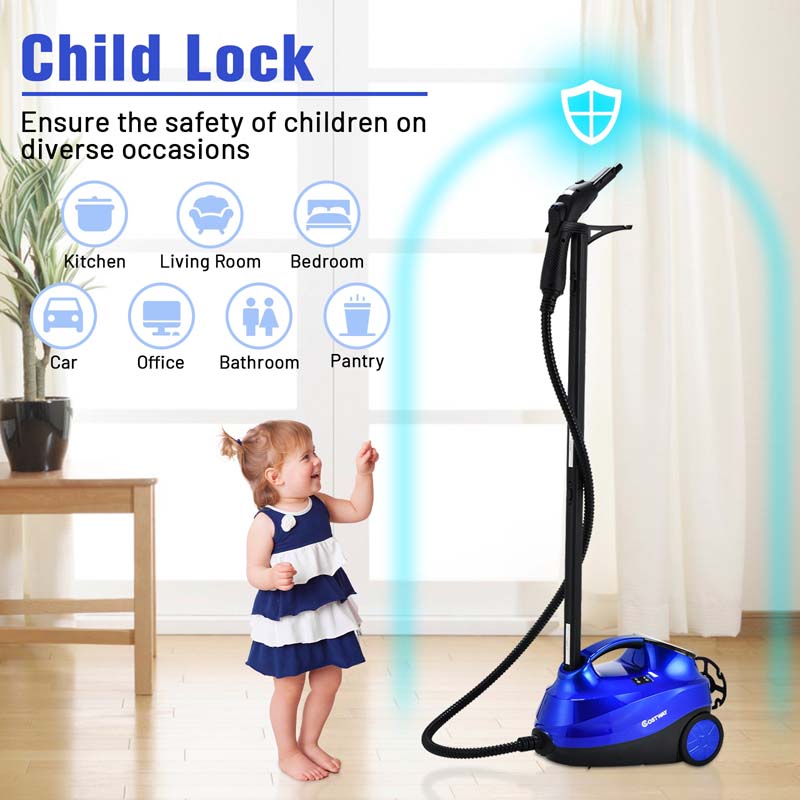 2000W Steam Cleaner, Multipurpose Household Steamer, Heavy Duty Rolling Cleaning Machine with 19 Accessories, 1.5L Water Tank