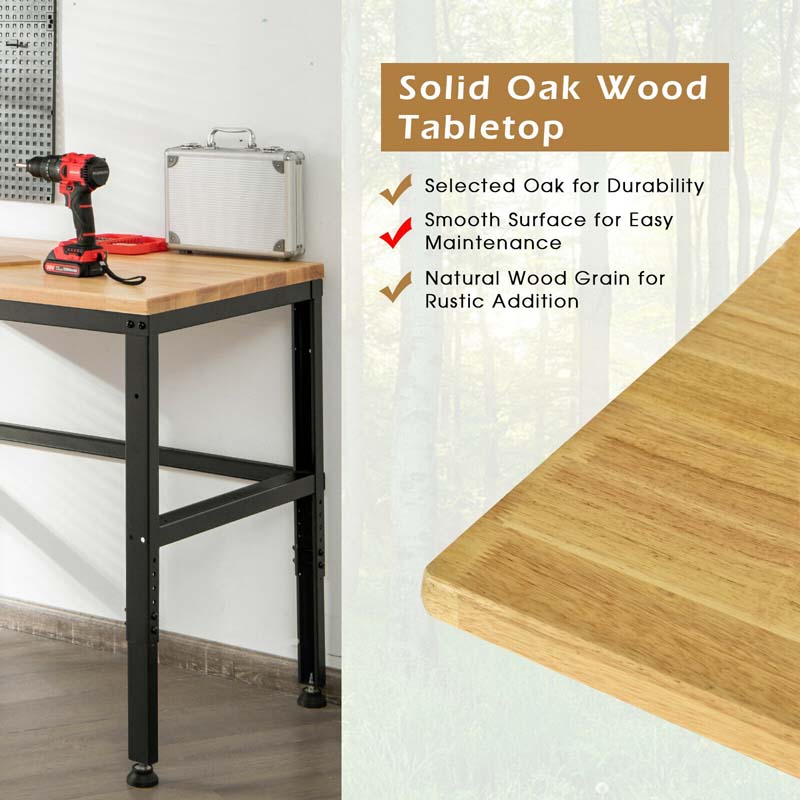 48" Adjustable Workbench Oak Wood Work Table 1760 LBS Heavy-Duty Workstation for Garage Workshop