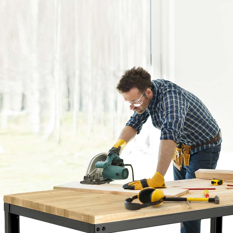 48" Adjustable Workbench Oak Wood Work Table 1760 LBS Heavy-Duty Workstation for Garage Workshop