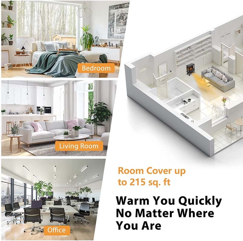 20" Freestanding Electric Fireplace Stove Heater, 1400W Portable Space Heater with Realistic Flame Effect