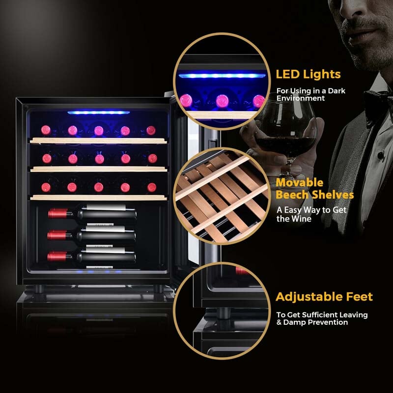 20" 21-Bottle Wine Cooler Refrigerator Countertop Wine Cellar with Beech Shelves & Anti-UV Glass Door