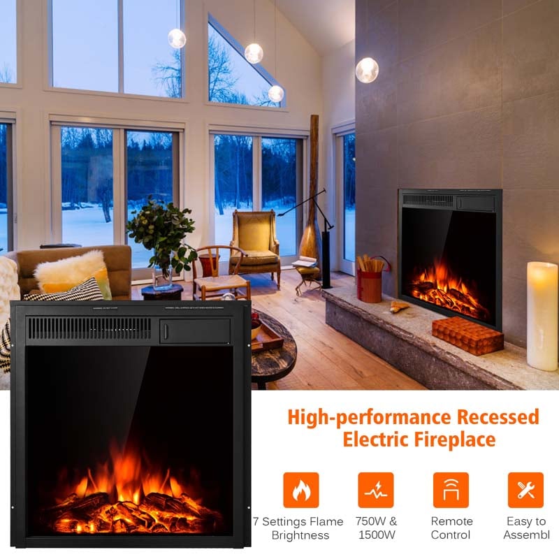22.5" Electric Fireplace Insert, 1500W Recessed & Freestanding Electric Fireplace Heater with 7-Brightness Flame