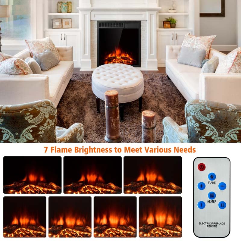 22.5" Electric Fireplace Insert, 1500W Recessed & Freestanding Electric Fireplace Heater with 7-Brightness Flame