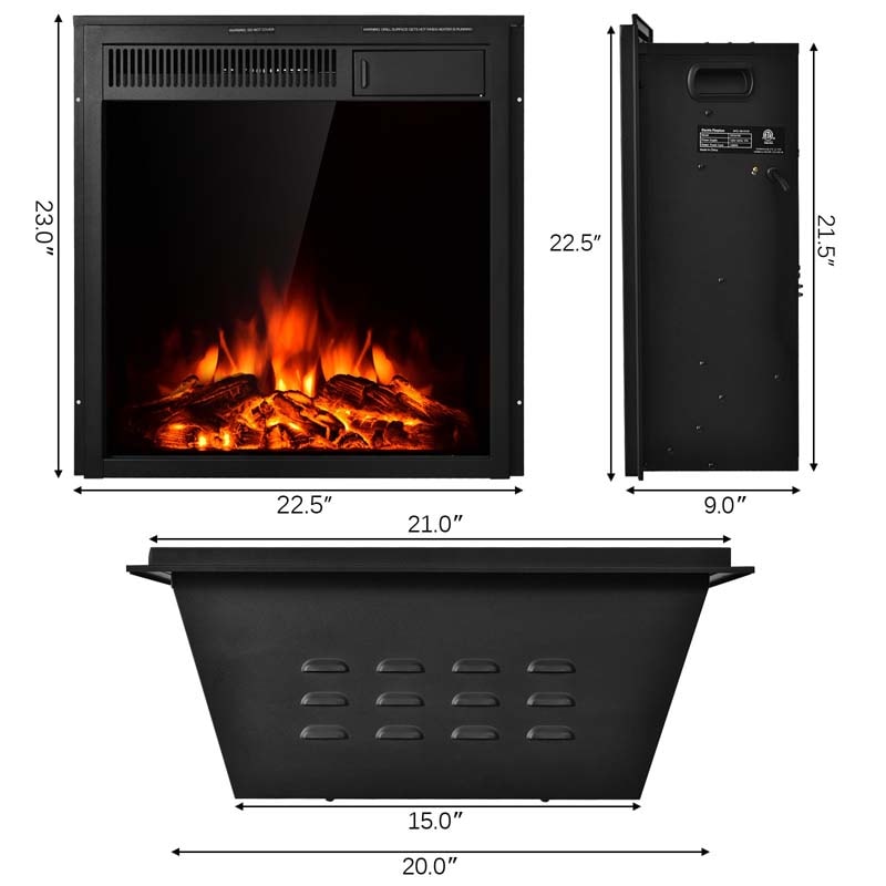 22.5" Electric Fireplace Insert, 1500W Recessed & Freestanding Electric Fireplace Heater with 7-Brightness Flame