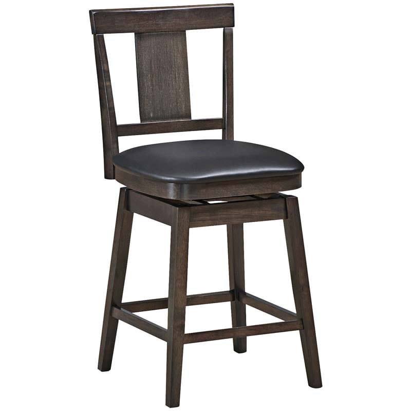 24"/29" Classic Wooden Swivel Bar Stool Leather Padded Bar Height Chair with Slat Back & Rubber Wood Legs