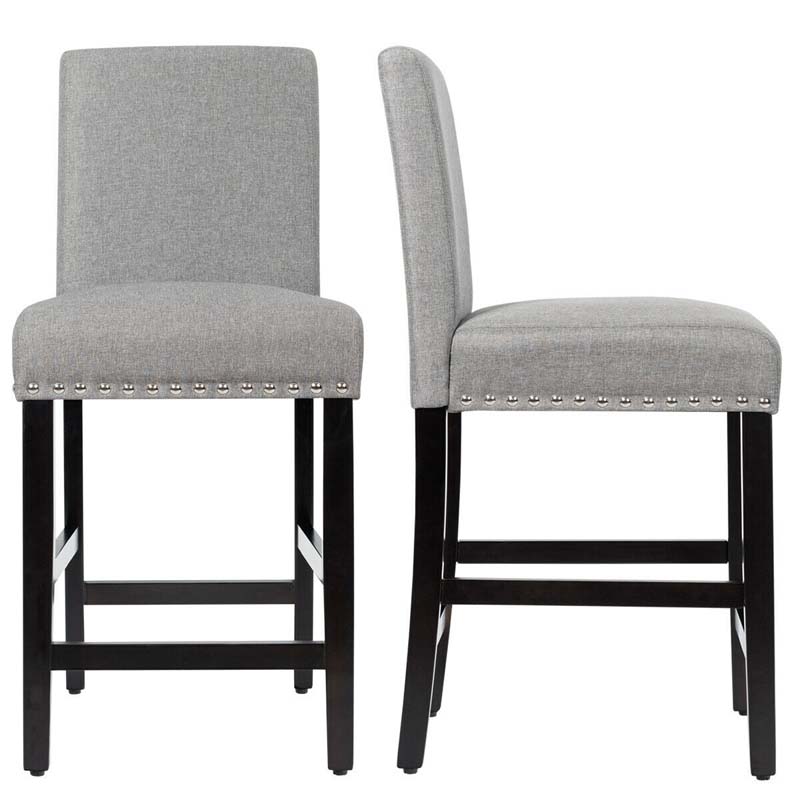 25" Linen Fabric Bar Stools Set of 2, Upholstered Counter Height Dining Chairs for Kitchen Island Pub Bistro