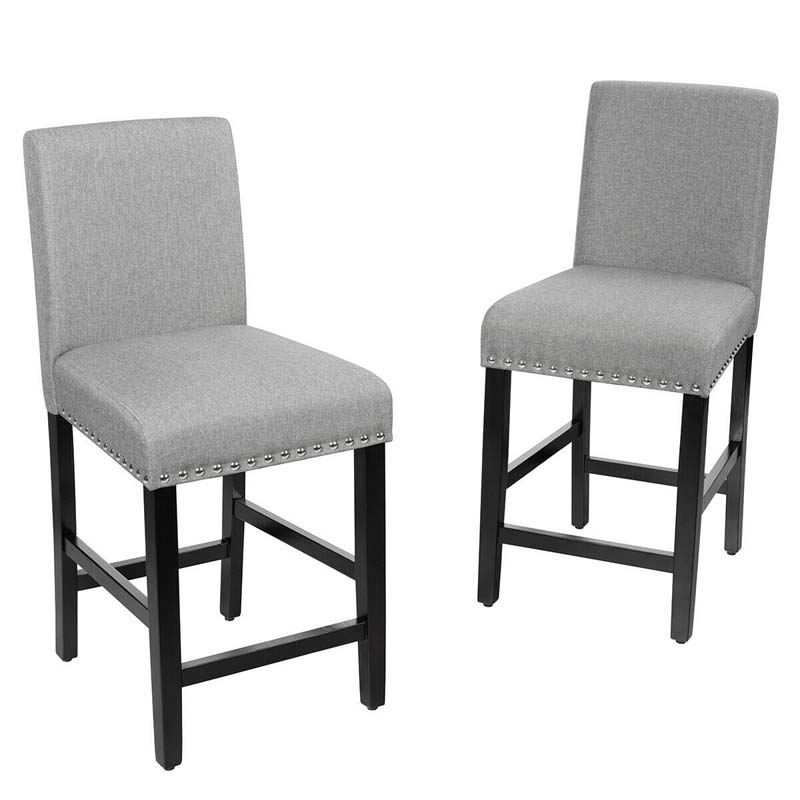 25" Linen Fabric Bar Stools Set of 2, Upholstered Counter Height Dining Chairs for Kitchen Island Pub Bistro