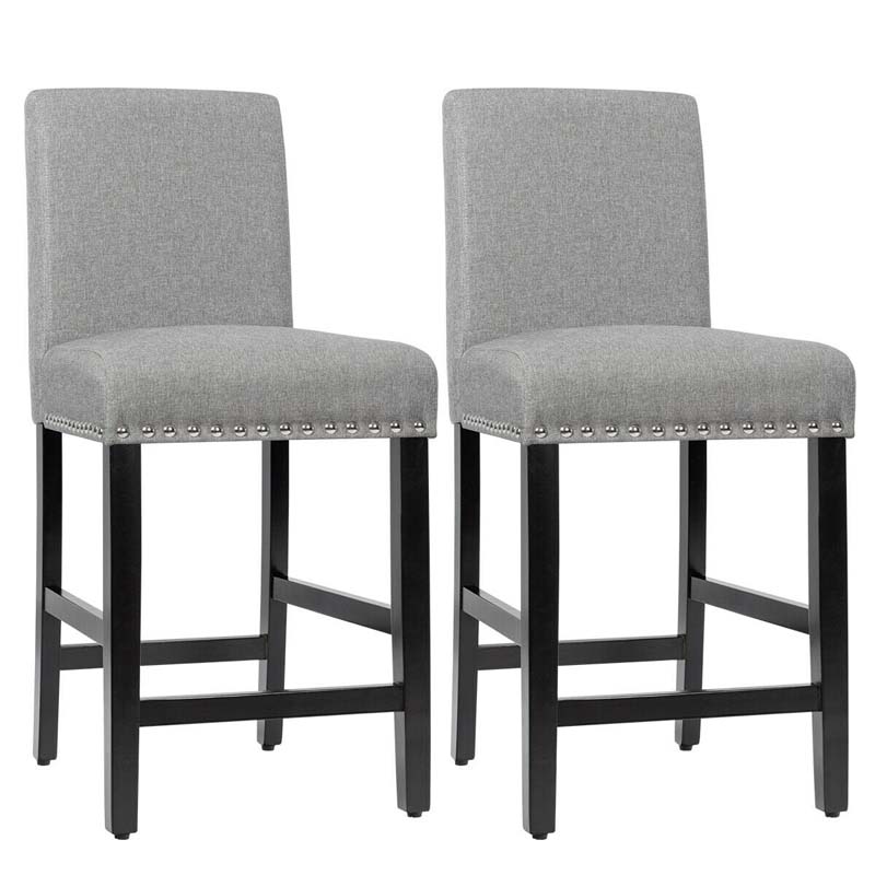 25" Linen Fabric Bar Stools Set of 2, Upholstered Counter Height Dining Chairs for Kitchen Island Pub Bistro