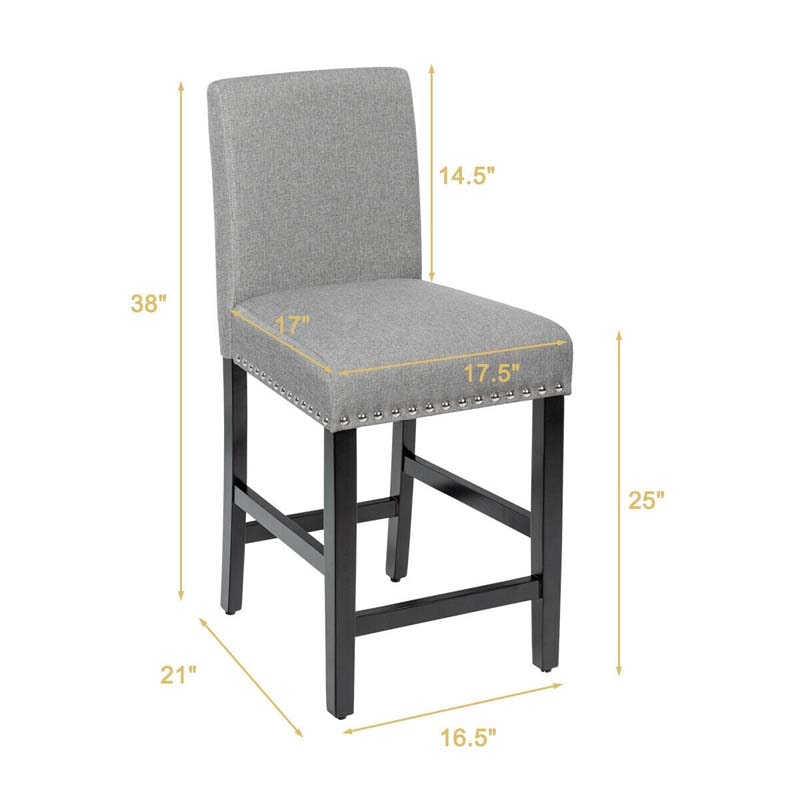 25" Linen Fabric Bar Stools Set of 2, Upholstered Counter Height Dining Chairs for Kitchen Island Pub Bistro