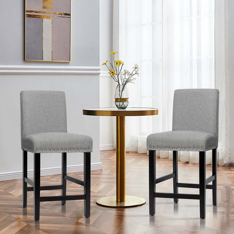 25" Linen Fabric Bar Stools Set of 2, Upholstered Counter Height Dining Chairs for Kitchen Island Pub Bistro