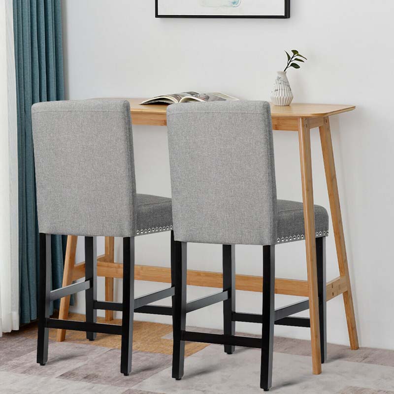 25" Linen Fabric Bar Stools Set of 2, Upholstered Counter Height Dining Chairs for Kitchen Island Pub Bistro