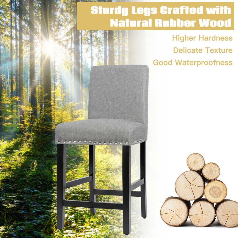 25" Linen Fabric Bar Stools Set of 2, Upholstered Counter Height Dining Chairs for Kitchen Island Pub Bistro