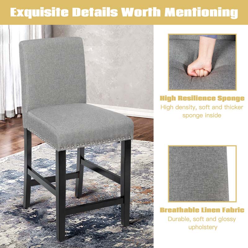 25" Linen Fabric Bar Stools Set of 2, Upholstered Counter Height Dining Chairs for Kitchen Island Pub Bistro