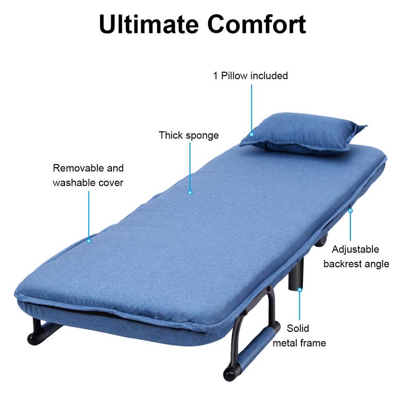 3-in-1 Convertible Sofa Bed, Folding Sleeper Chair with 5-Position Adjustable Backrest, Pillow, Hidden Legs & Wheels for Living Room Office