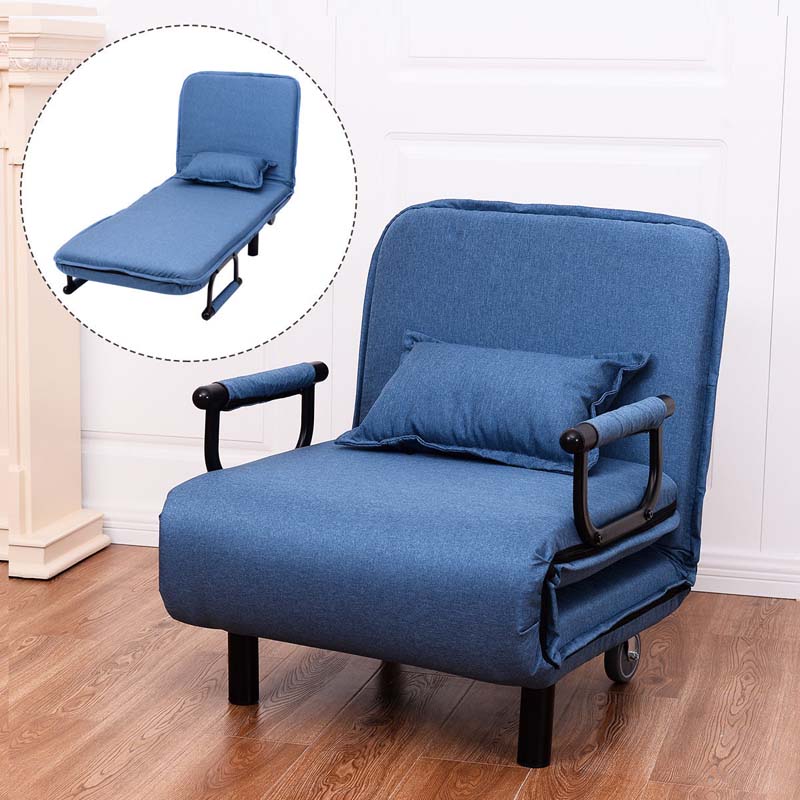 3-in-1 Convertible Sofa Bed, Folding Sleeper Chair with 5-Position Adjustable Backrest, Pillow, Hidden Legs & Wheels for Living Room Office