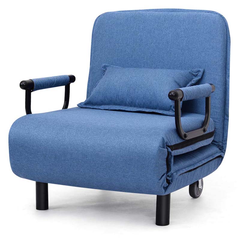 3-in-1 Convertible Sofa Bed, Folding Sleeper Chair with 5-Position Adjustable Backrest, Pillow, Hidden Legs & Wheels for Living Room Office